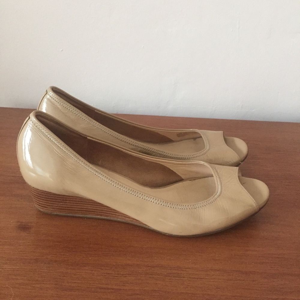 🚫SOLD🚫Cole Haan Nude Peep Toe Stacked wedge heel